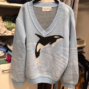 House of Sunny Light Blue Orca V-Neck Sweater